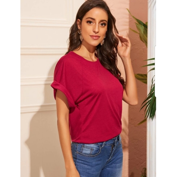 🍂 Red, cuffed solid top 🍂 - Picture 3 of 7